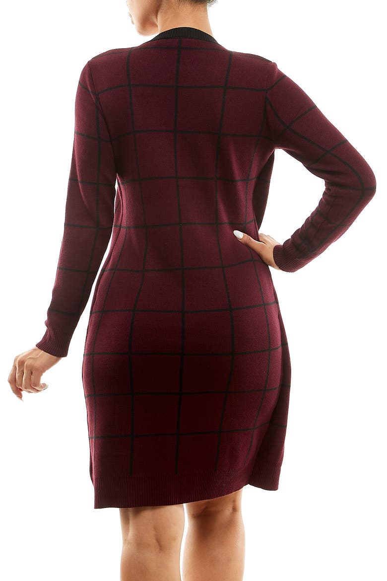 Twofer Windowpane Sweater Sheath Dress, Alternate, color, DEEP WINE/BLACK