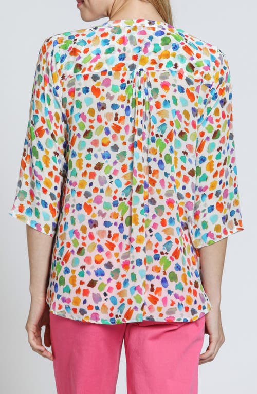 Apny Print Tassel Split Neck Chiffon Top In Pink Multi