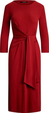 Lauren Ralph Lauren ★【ブレンド ドレス】Tie Waist Rib Dress Lauren Ralph Lauren Tie Waist Rib Cotton Blend Midi Dress