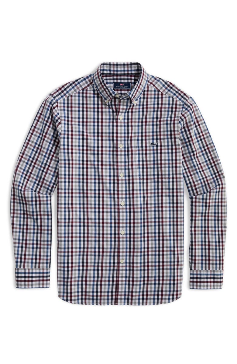vineyard vines Classic Fit Tattersall Poplin Button-Down Shirt, Main, color, Crimson