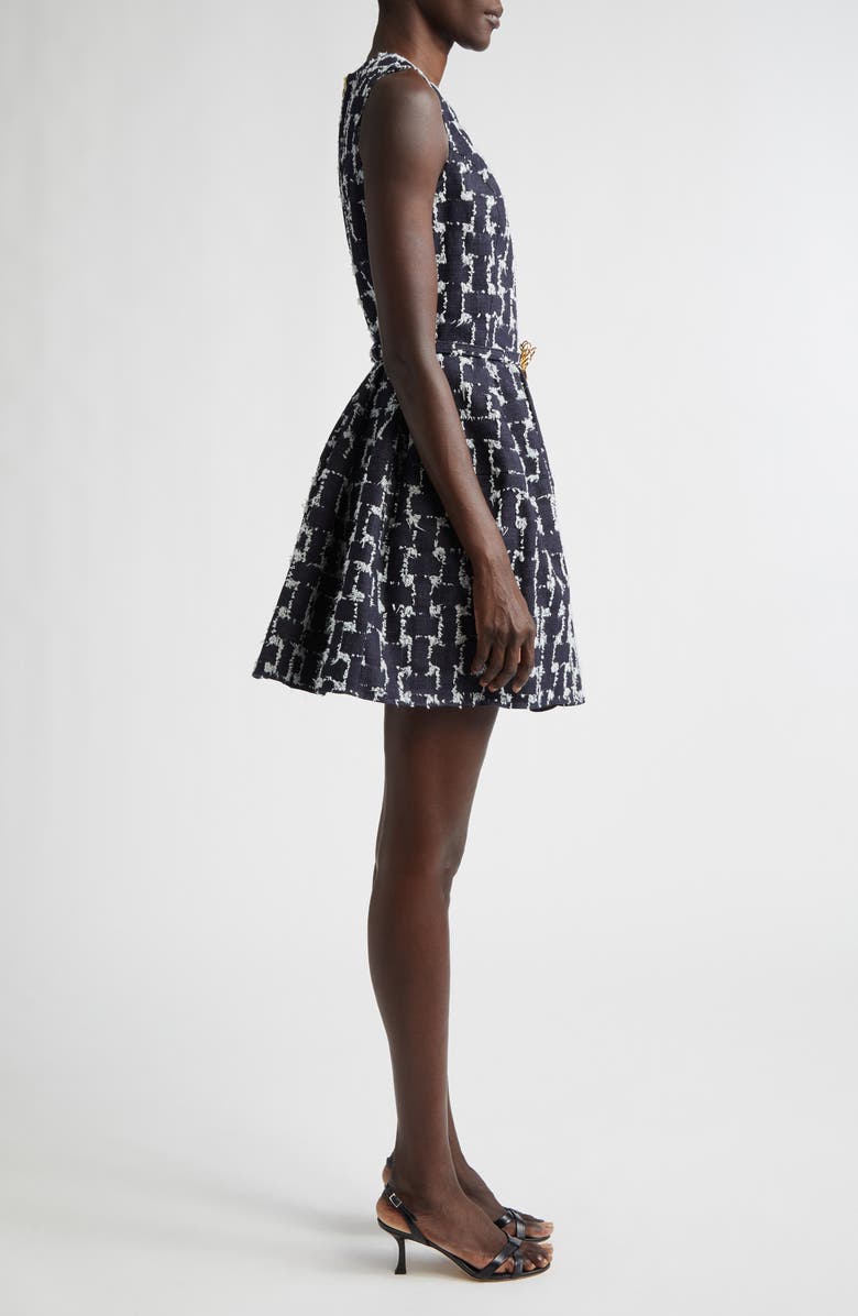 Oscar de la Renta Frayed Jacquard Denim Fit & Flare Minidress, Alternate, color, Indigo