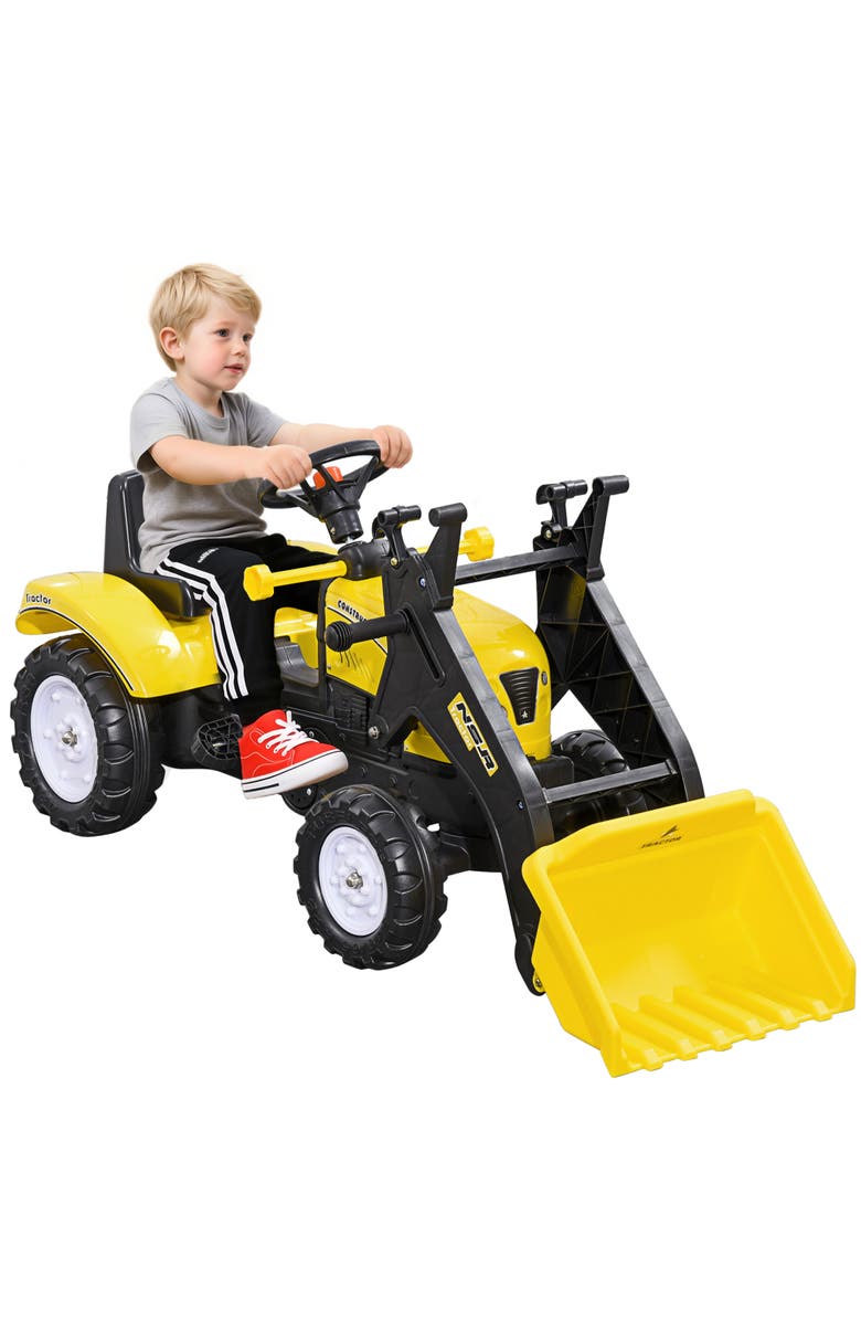 Aosom Kids Manual-Pedal Excavator with Front Loader, Main, color, Yellow