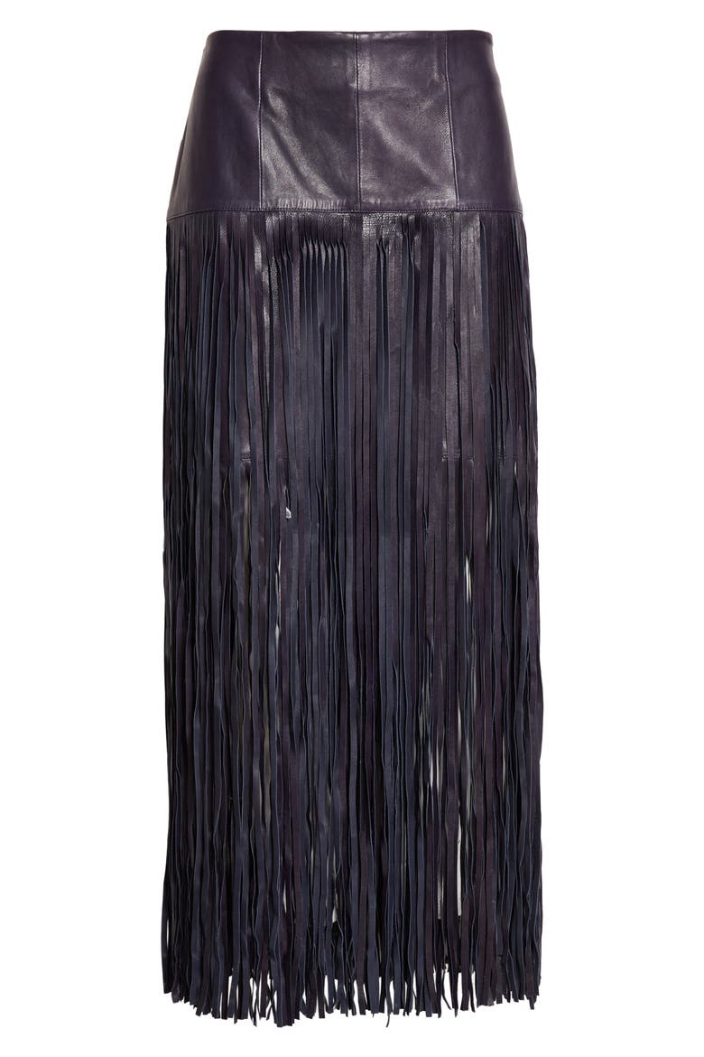Tangled Up Genuine Leather Fringe Skirt, Alternate, color, MIDNIGHT