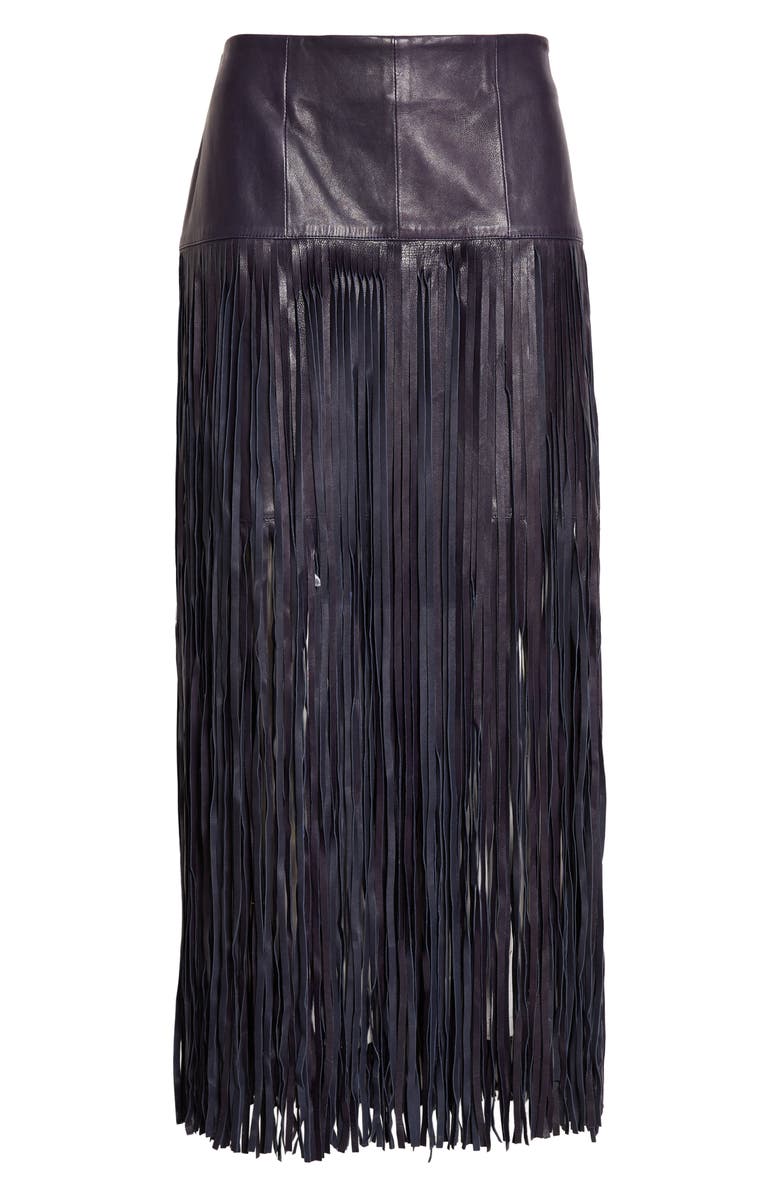 TWP Tangled Up Genuine Leather Fringe Skirt, Main, color, Midnight