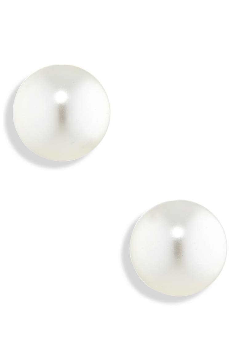 Matrix Crystal Pearl Stud Earrings, Main, color, WHITE/ SILVER
