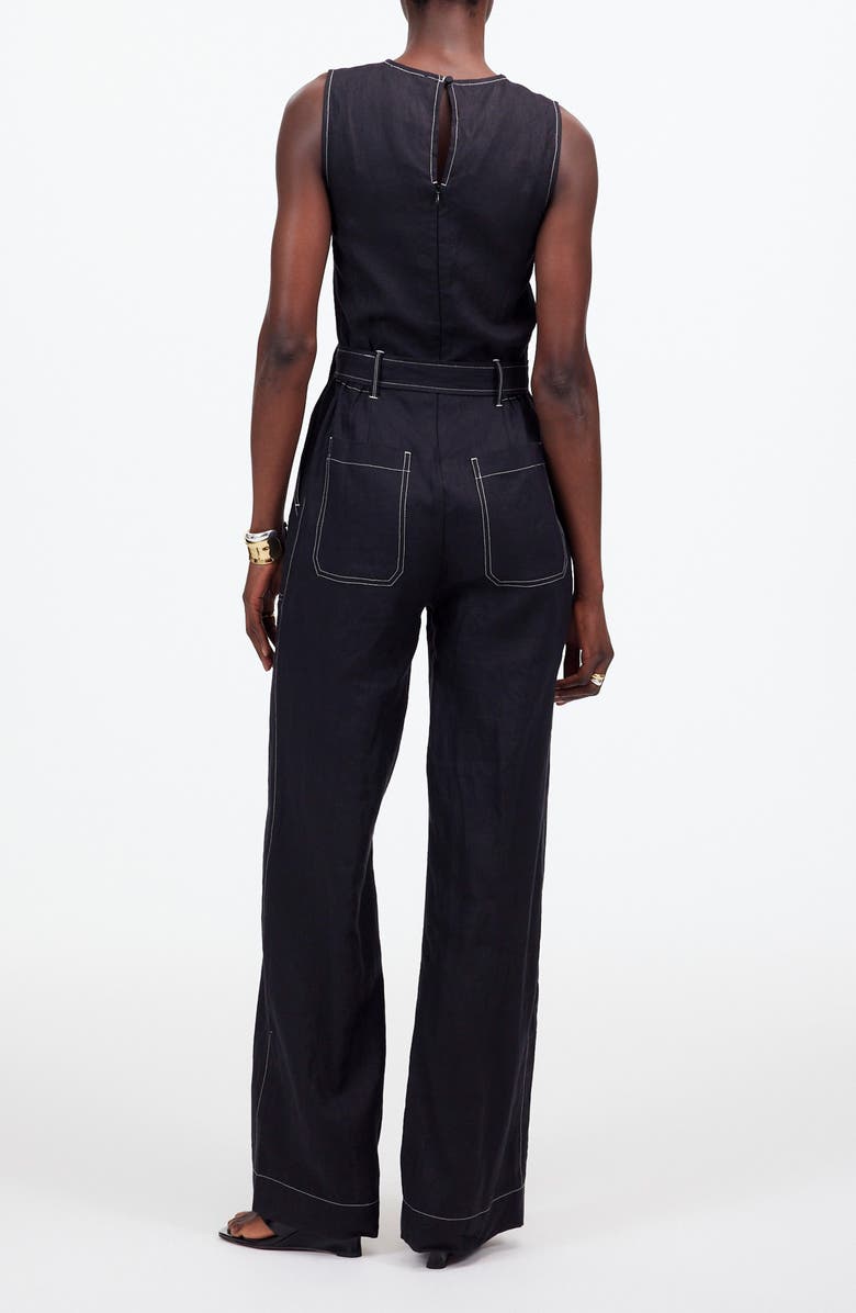 Madewell Contrast Stitch Relaxed Linen Straight Leg Jumpsuit, Alternate, color,