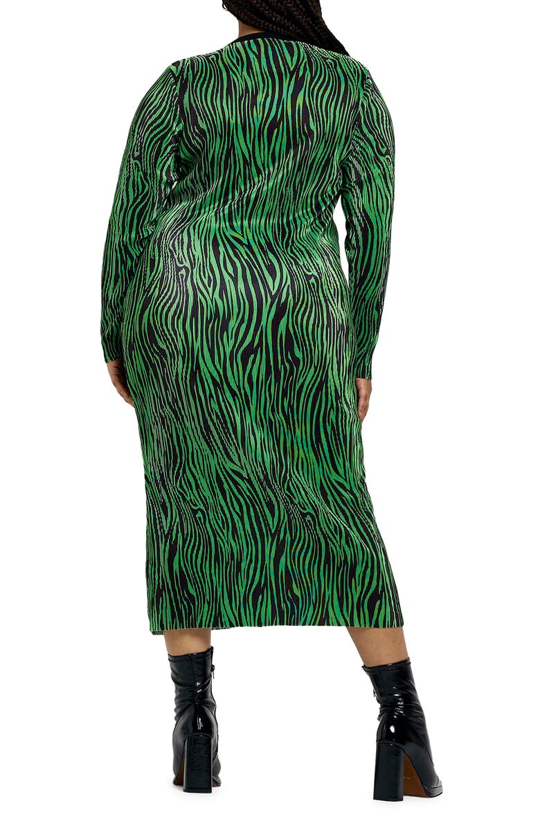 River Island Animal Print Plissé Long Sleeve Column Midi Dress, Alternate, color, 
