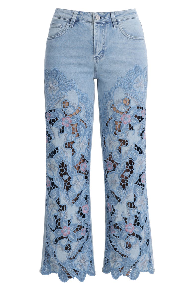 Embroidered Straight Leg Jeans, Alternate, color, LIGHT BLUE