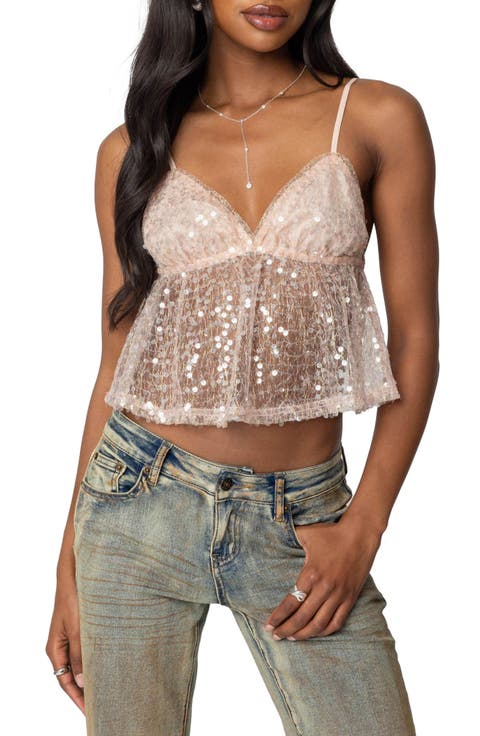 Sheer Sequin Babydoll Top