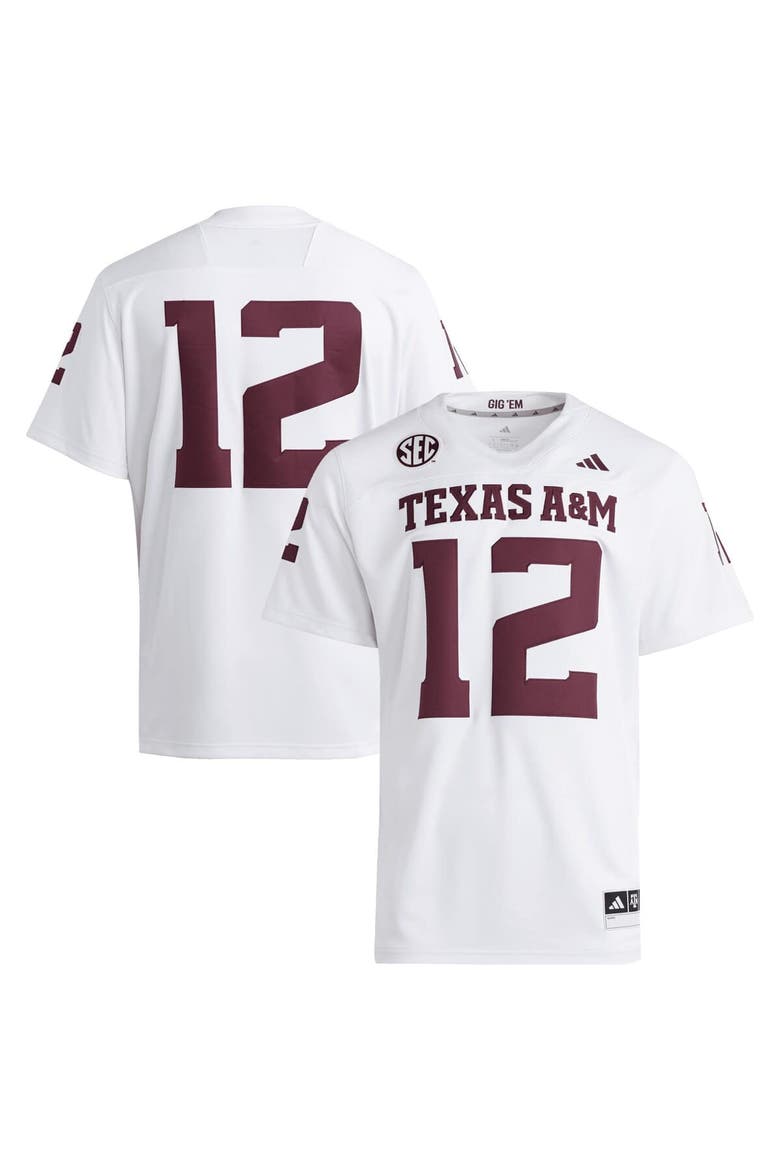 Men's adidas #12 White Texas A&M Aggies Premier Jersey, Main, color, White