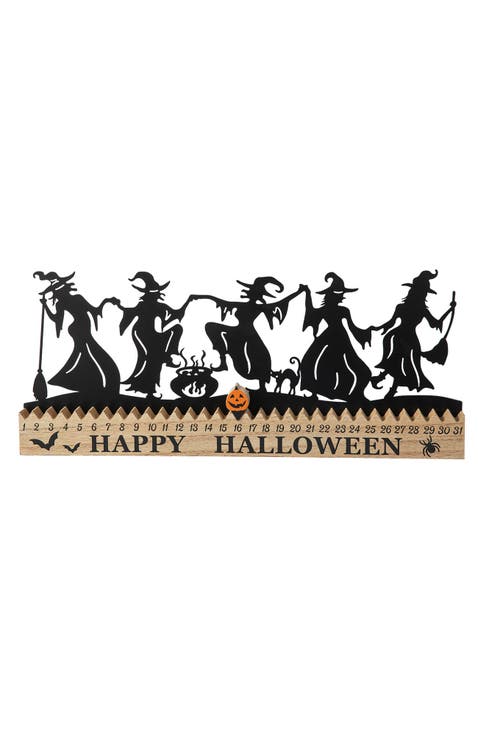 Halloween Wooden & Metal Dancing Witch or Ghost Silhouette Countdown Table Sign