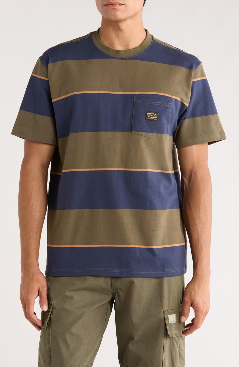 RVCA Dayshift Stripe Cotton Pocket T-Shirt, Main, color, Moody Blue