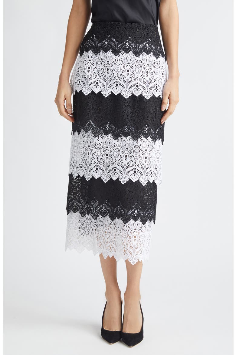 Layered Lace Pencil Skirt, Main, color, BLACK/ WHITE