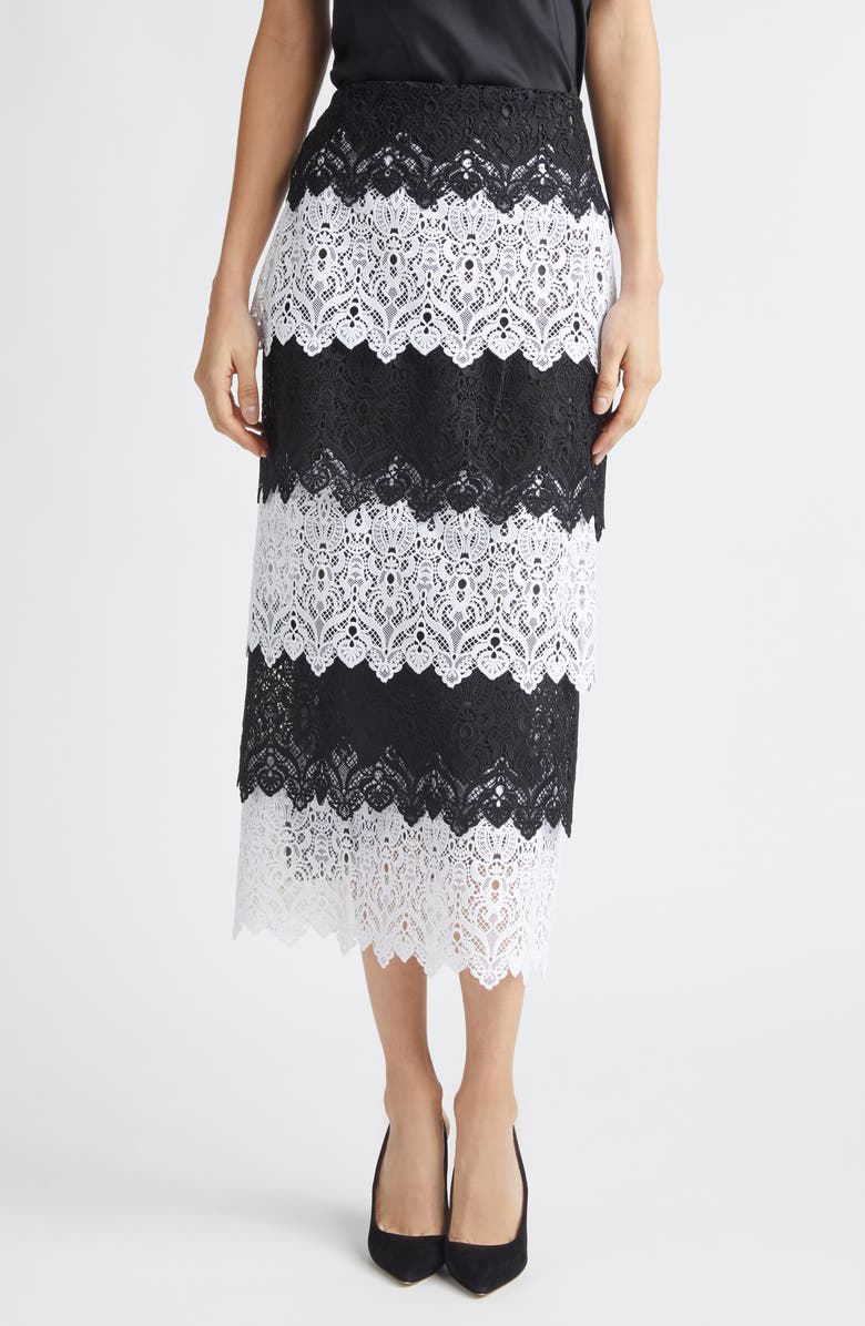 Carolina Herrera Layered Lace Pencil Skirt, Main, color, Black/ White
