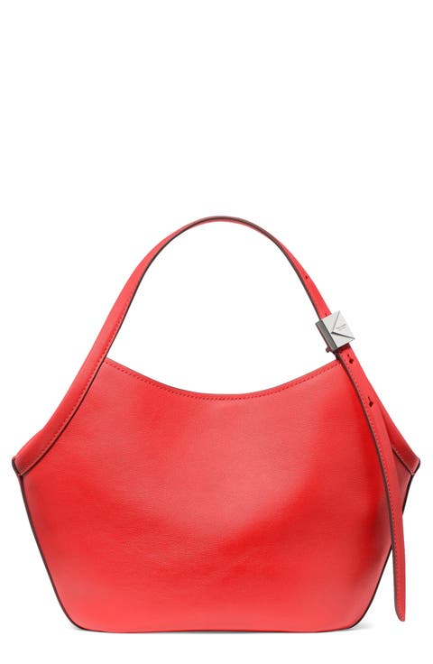 small deco fine grain leather tulip top handle bag