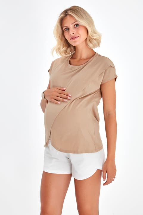 Handy Crossover Short Sleeve Cotton Maternity/Nursing Top