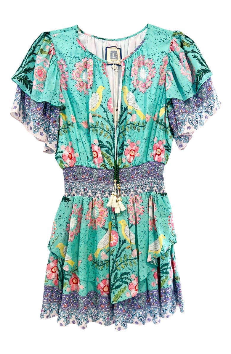 ALICIA BELL Julie Print Cotton & Silk Cover-Up Minidress, Main, color, Green Pink Bird Print
