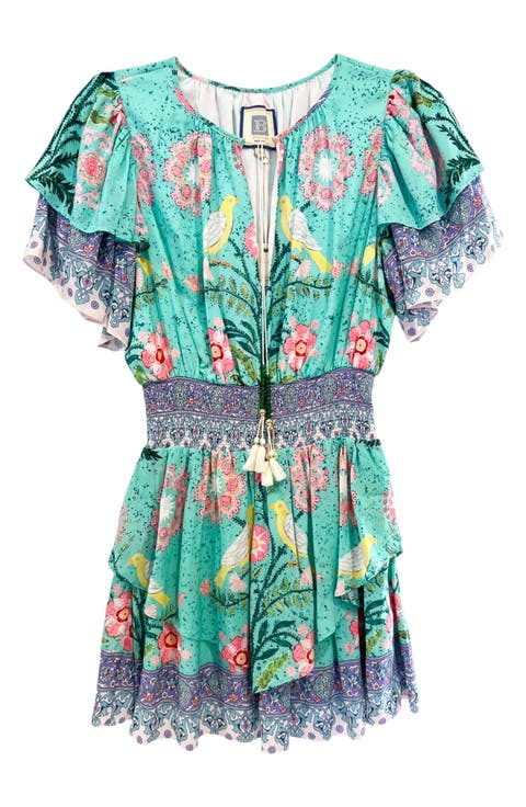 Julie Print Cotton & Silk Cover-Up Minidress