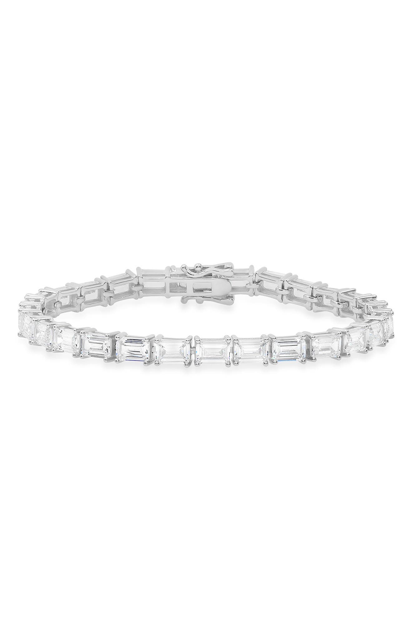 Queen Jewels Sterling Silver Emerald Cut CZ Tennis Bracelet
