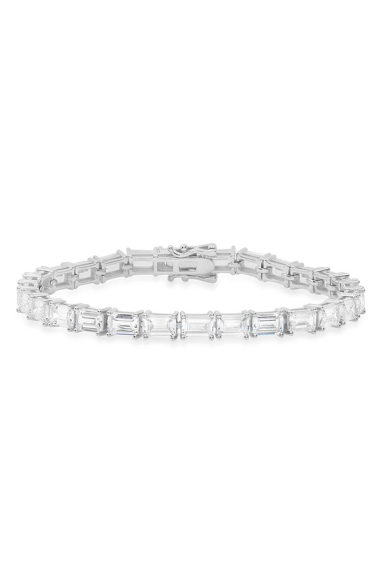 Queen Jewels Sterling Silver Emerald Cut CZ Tennis Bracelet, Main, color, Silver