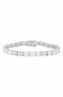 Queen Jewels Sterling Silver Emerald Cut CZ Tennis Bracelet