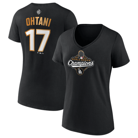 Women's Fanatics Shohei Ohtani Black Los Angeles Dodgers 2025 World Series Champions Plus Size Name & Number T-Shirt