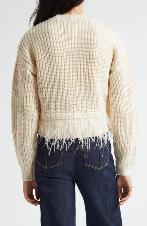 Cinq À Sept Krissi Embellished Button Feather Trim Cardigan In Neutral