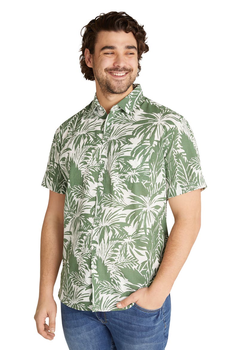 Loxton Classic Fit Leaf Print Short Sleeve Cotton Button-Up Shirt, Alternate, color, FERN