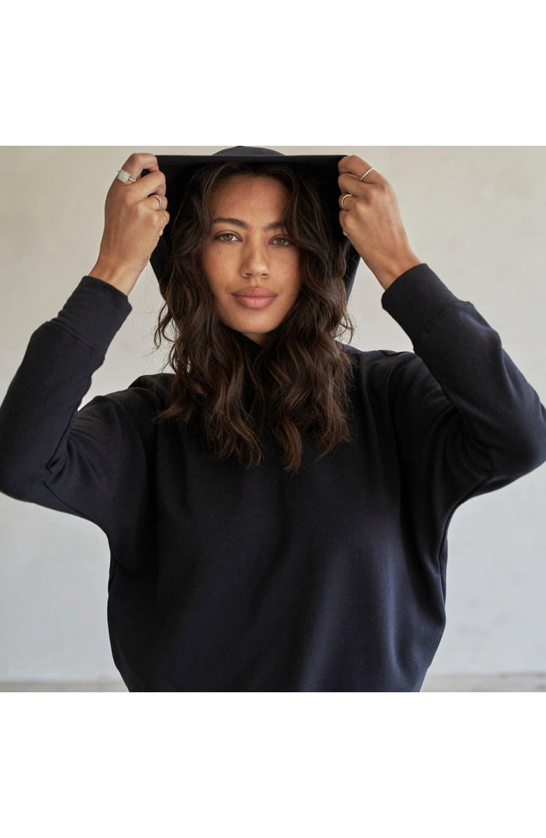 eavolu Baikal Eco-Luxe Fleece Dolman Crop Hoodie | Cloud-Soft Comfort, Main, color, Coal Black