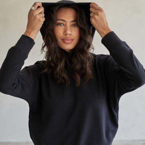 eavolu Baikal Eco-Luxe Fleece Dolman Crop Hoodie | Cloud-Soft Comfort in Coal Black  product