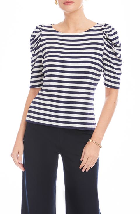 Marni Stripe Ruched Sleeve Rib Top