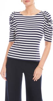 FIFTEEN TWENTY Marni Stripe Ruched Sleeve Rib Top