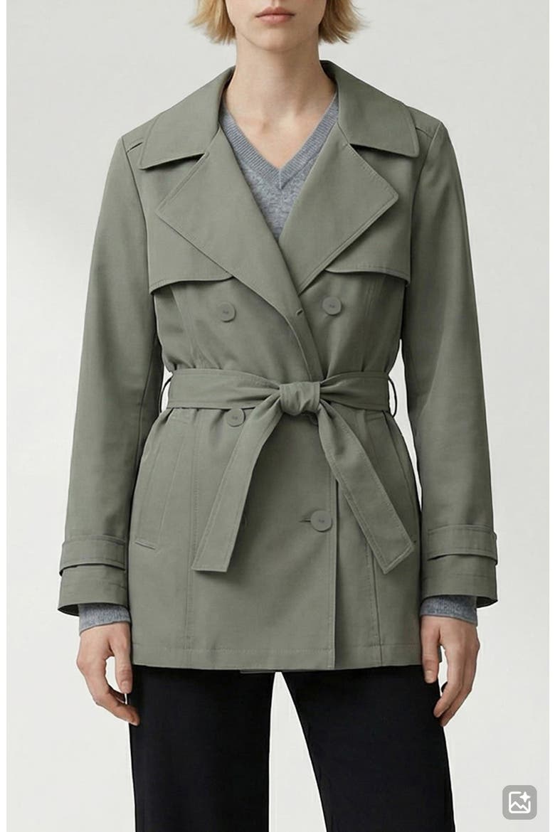 Amina Tie Waist Water Repellent Coat, Main, color, SAGE