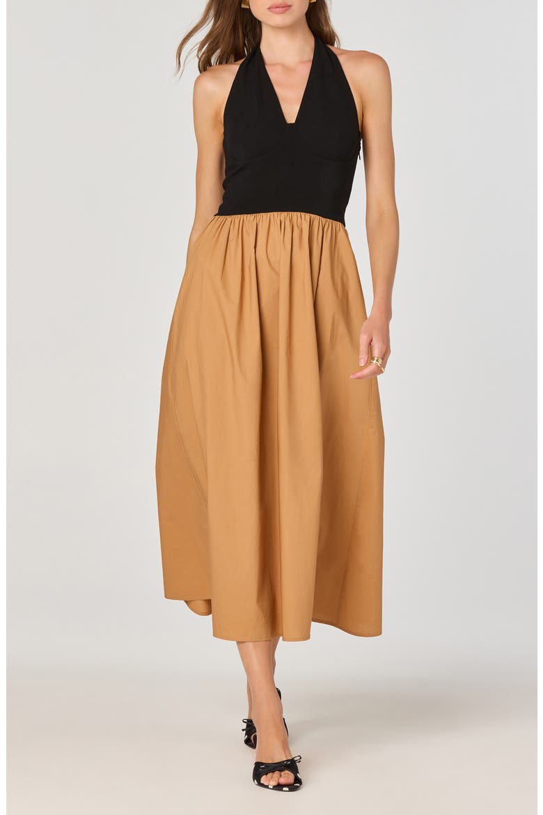 Mixed Media Halter Dress, Main, color, BLACK CONTRAST