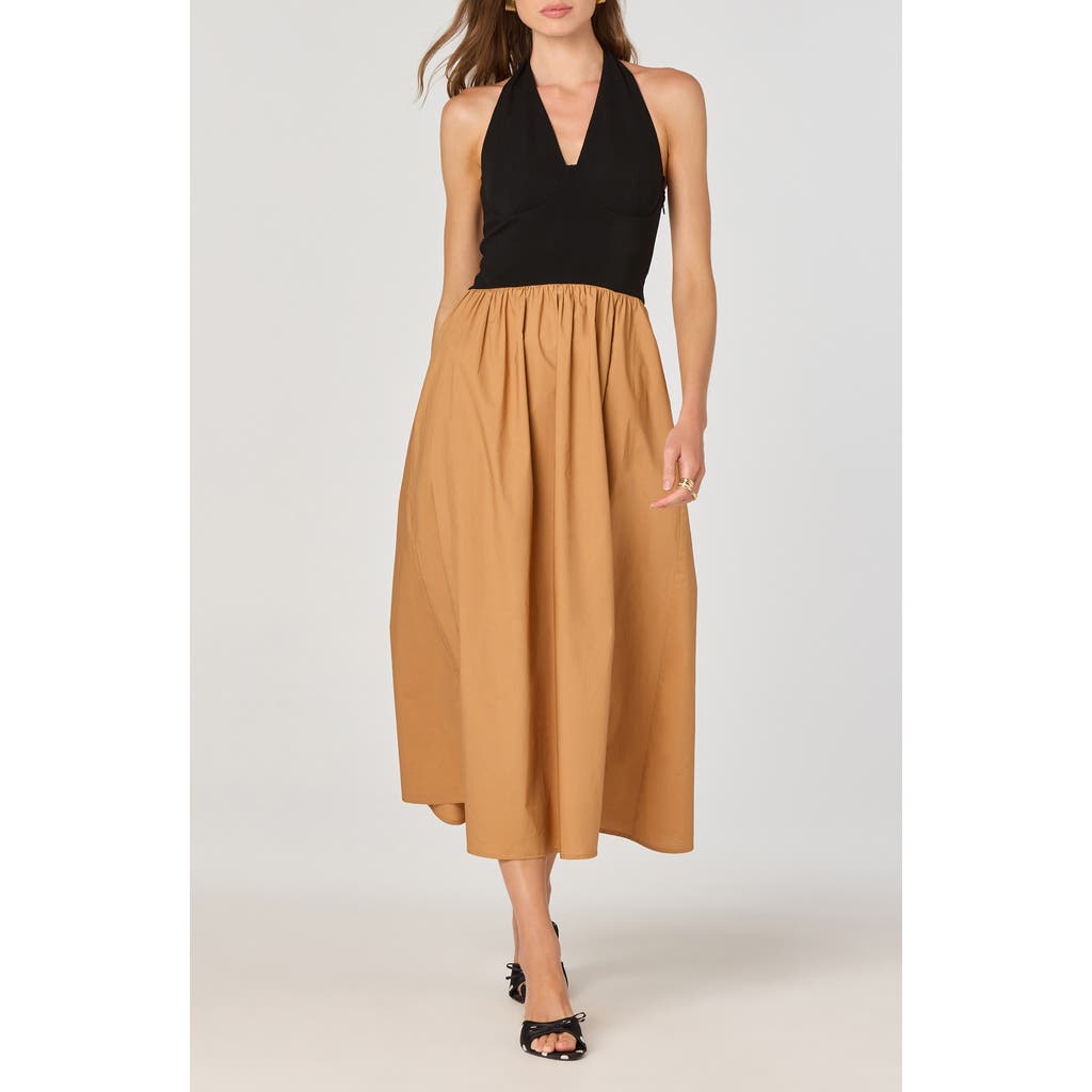 Astr The Label Mixed Media Halter Dress In Black