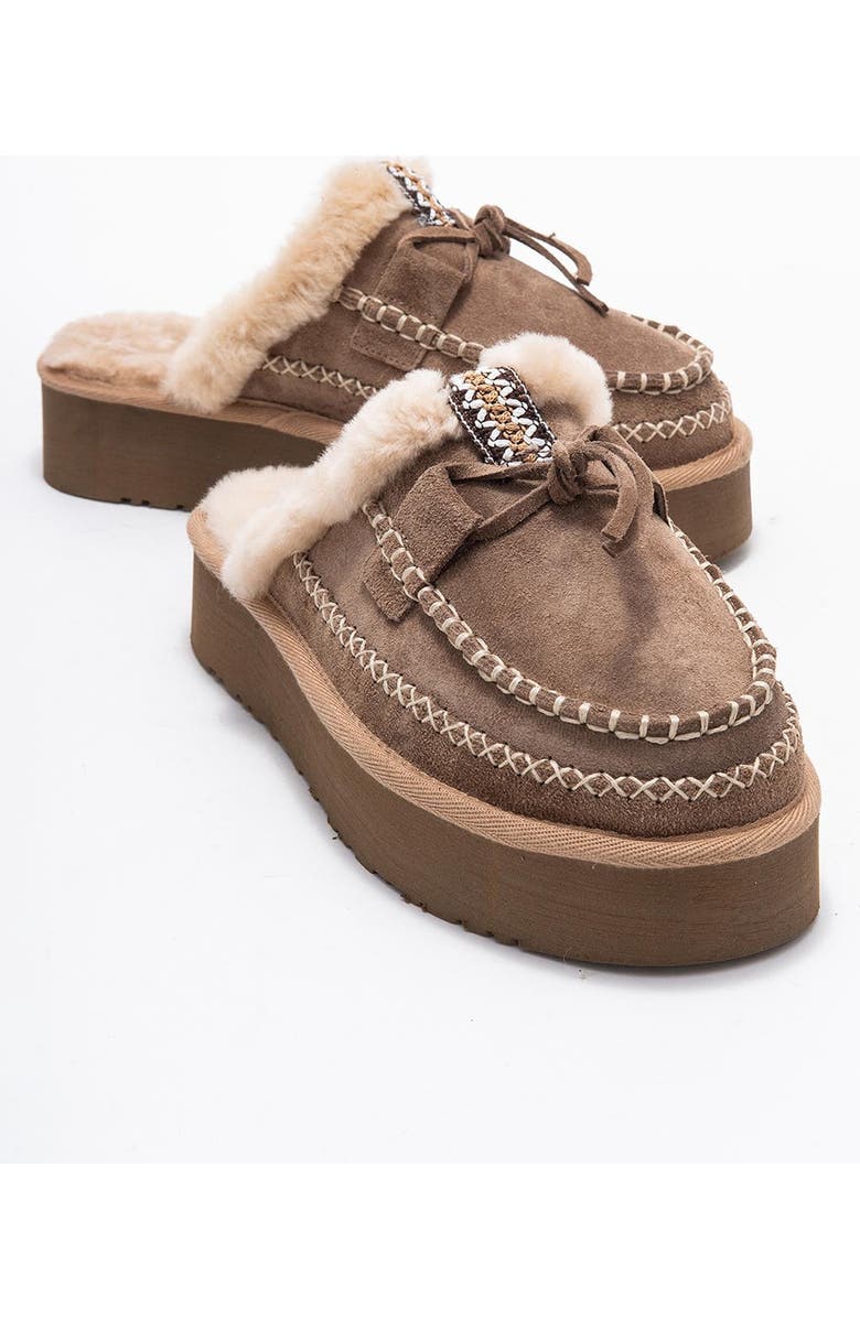 Forever & Always Shoes Yalina Leather Platform Moccasin Slippers, Alternate, color, Cognac Suede Leather