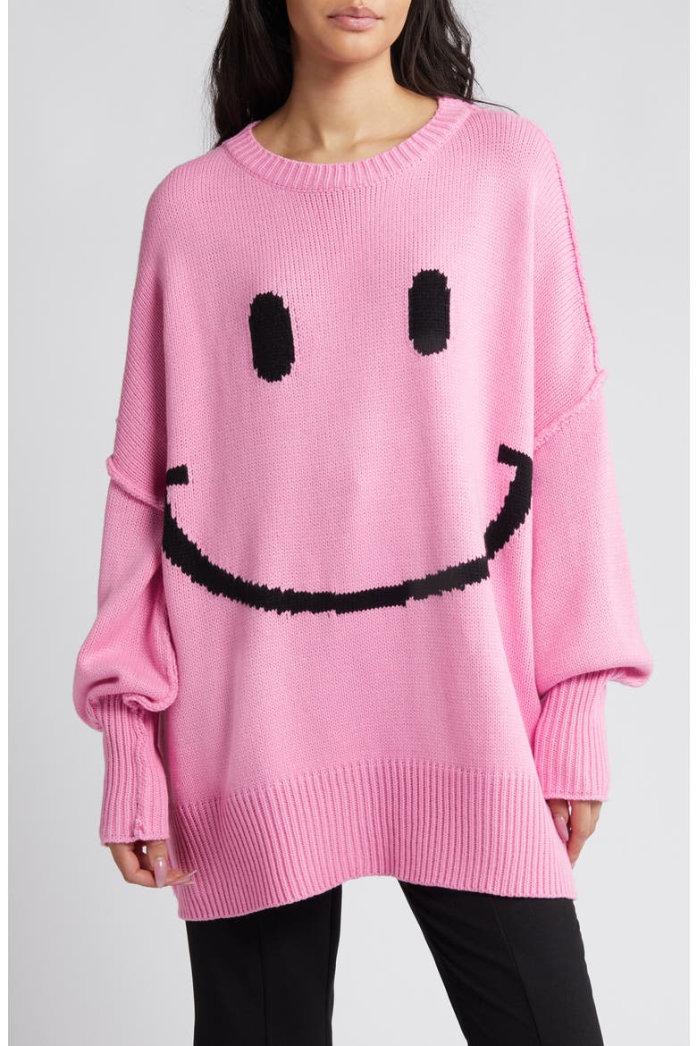Smile Seratonin Oversize Sweater, Main, color, PINK