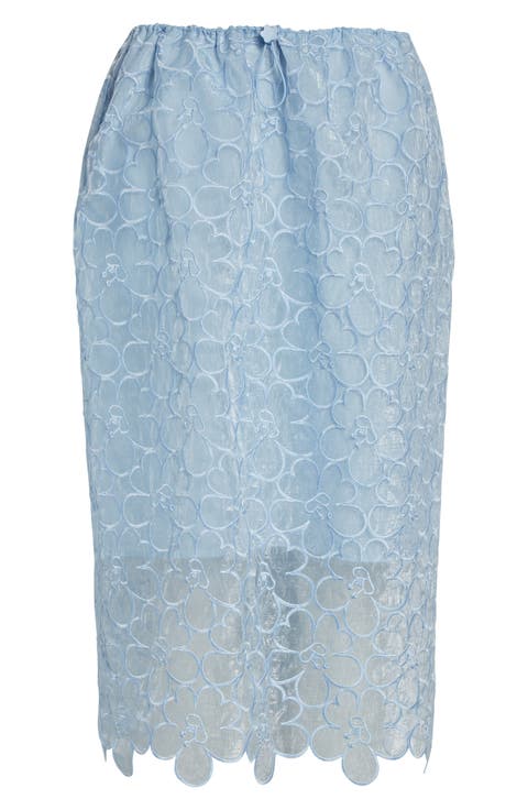 Bria Floral Embroidered Organza Midi Skirt