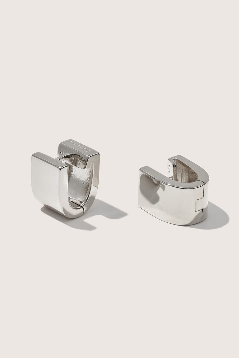 Sterling Silver Chunky Square Huggies, Main, color, Silver