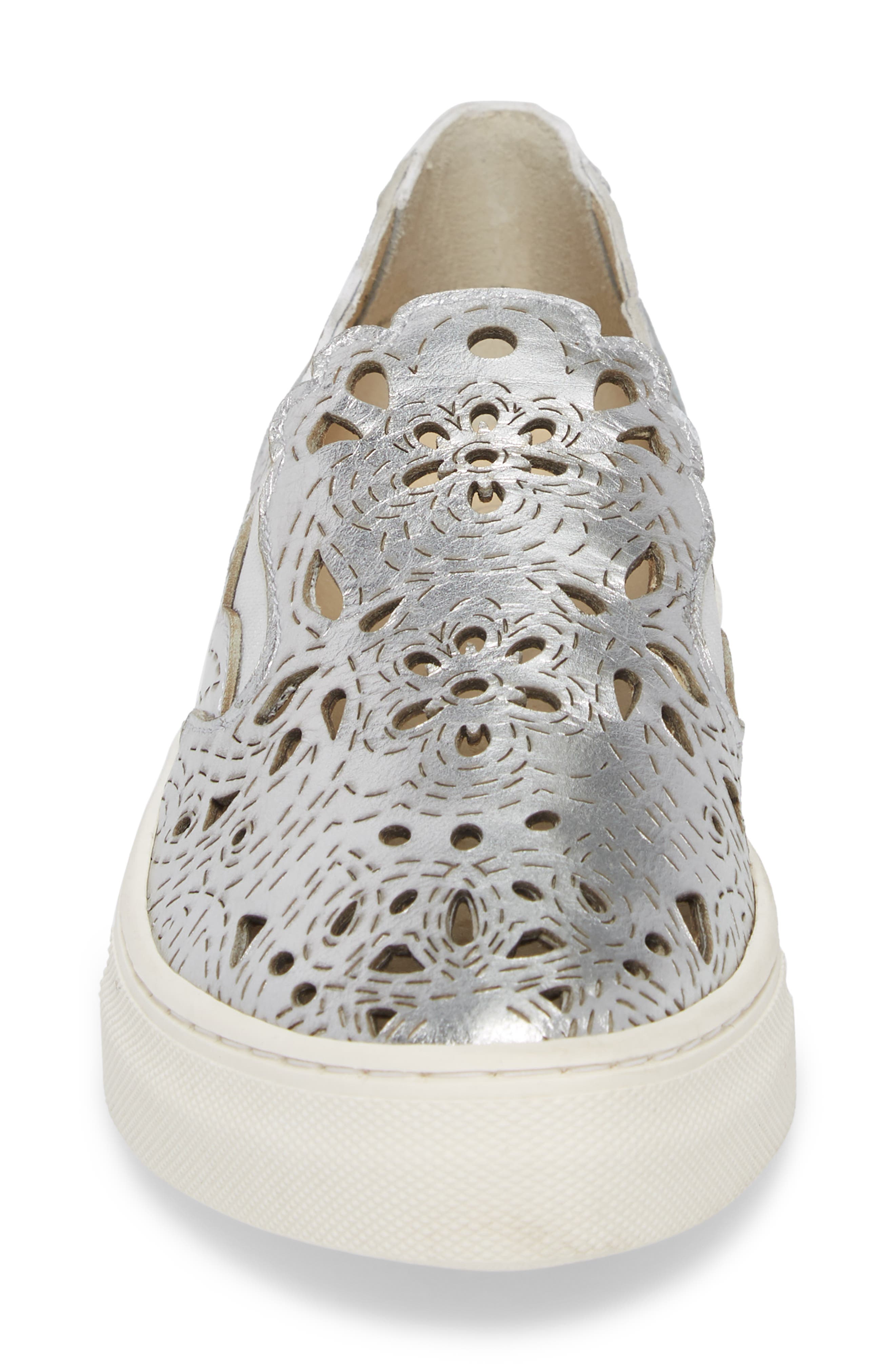 Even Better Laser Cutout Slip-On Sneaker, Alternate, color, SILVER LEATHER