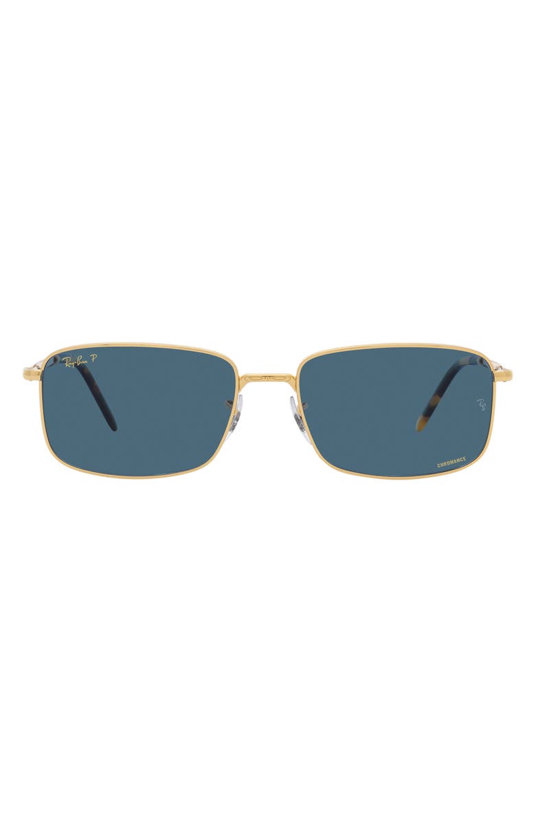 Ray-Ban 57mm Polarized Rectangular Sunglasses, Main, color, Polar Blue