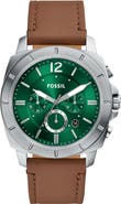 Fossil Privateer Chronograph Leather Strap Watch, 45mm
