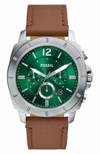 Fossil Privateer Chronograph Leather Strap Watch, 45mm