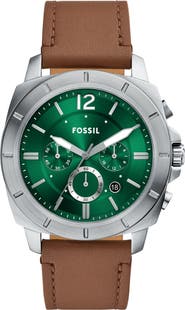 Fossil Privateer Chronograph Leather Strap Watch, 45mm