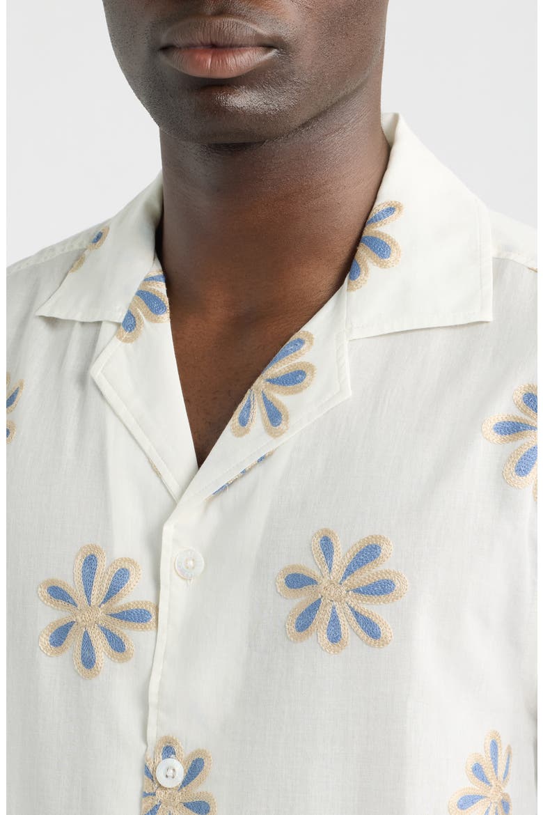 Daisel Floral Embroidered Cotton Camp Shirt, Alternate, color, WHITE