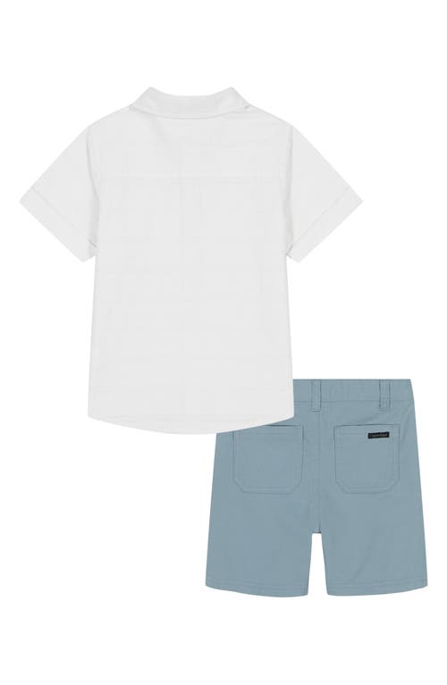 Calvin Klein Kids' Short Sleeve Button-up Shirt & Shorts Set In White