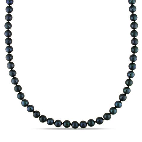Black Cultured Akoya Pearl Strand Necklace 14k