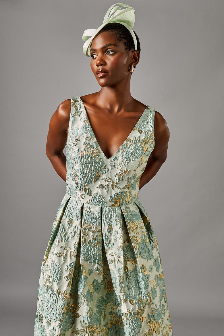 V-Neck Jacquard Midi Dress (Women) | Nordstrom