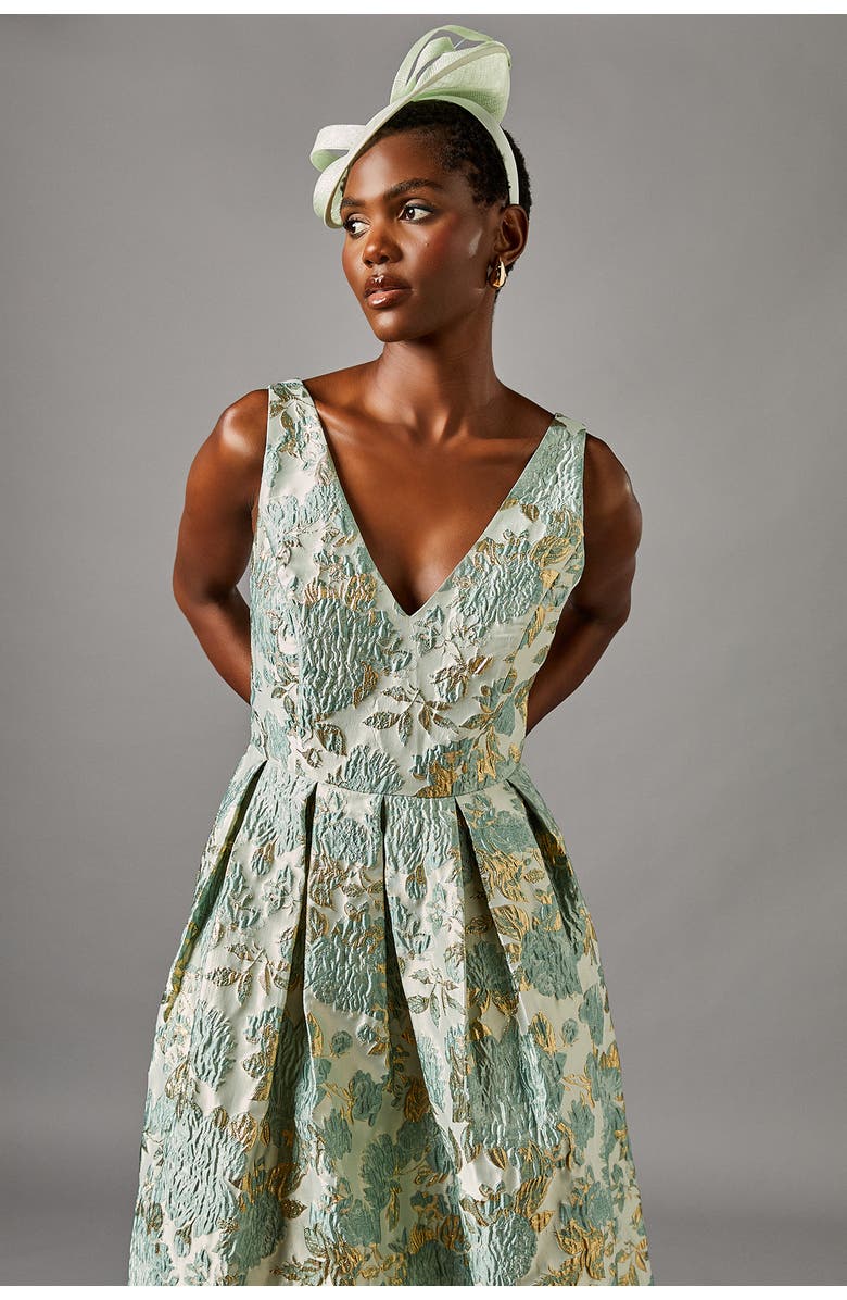 Coast V-Neck Jacquard Midi Dress, Alternate, color, Sage