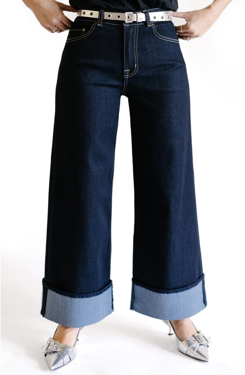 Fidelity Denim x @closetchoreography  The Base Wide Cuffed  Leg Jeans, Main, color, 